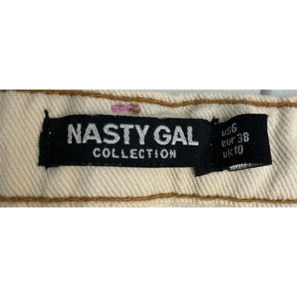 Nasty Gal High Waist Straight Leg Pants Womens 6 Beige Front Seam Split Hem Read - Picture 7 of 12